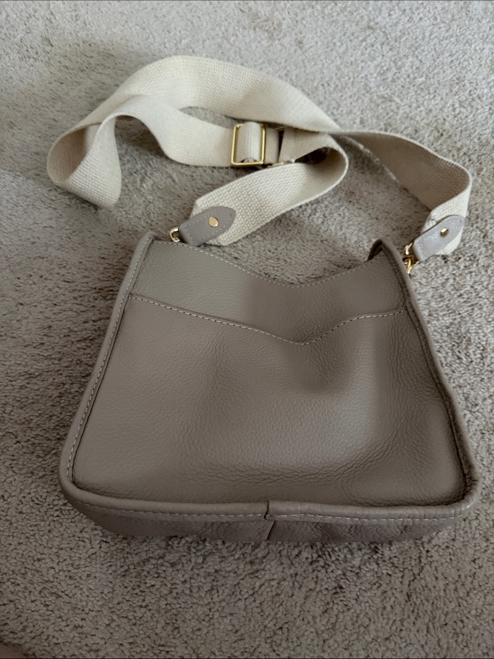 GiGi New York Taupe Leather Crossbody with Cream Canvas Strap